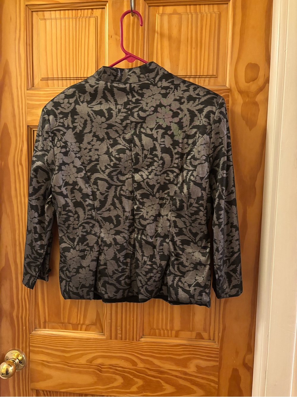 Floral Jacquard Open Front Women's Jacket - Black & Gray